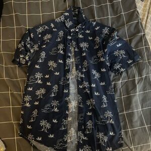 No Boundaries Blue and White Casual Button Down Shirt